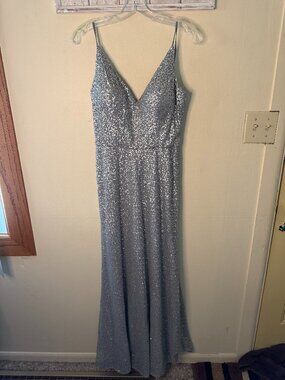 MORI LEE Women's Silver Sequin Bridesmaid Mesh Dress size 8
